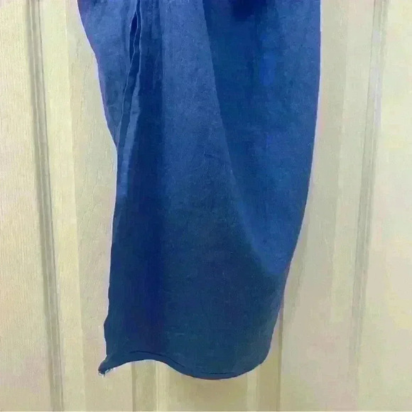 Zara RUCHED LINEN BLEND MIDI DRESS Blue Size M - Picture 7 of 10